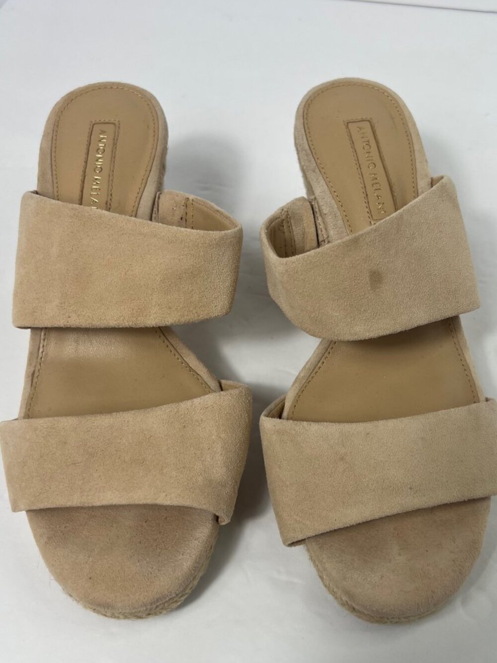 Antonio Melani Tan Suede Double Strap Espadrille Wedge Mules - Size 6.5